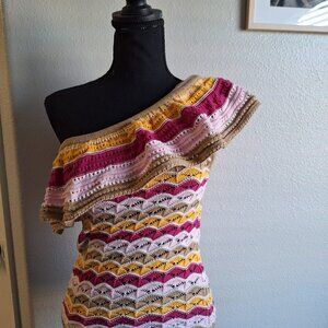 Versona Knit One Shoulder Ruffle Top S